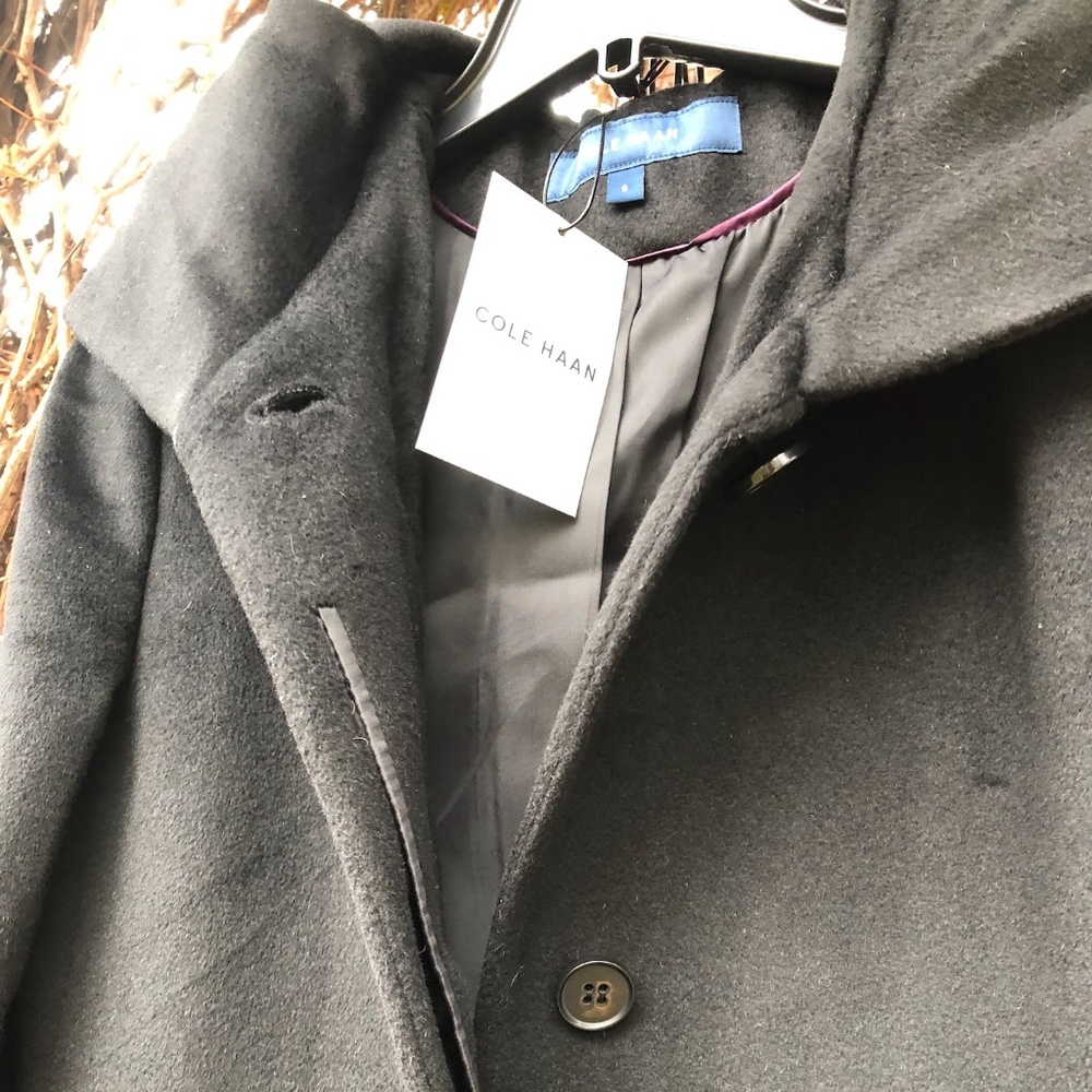 Cole Haan SOFT Wool Blend Cashmere Coat, Black, Size 6